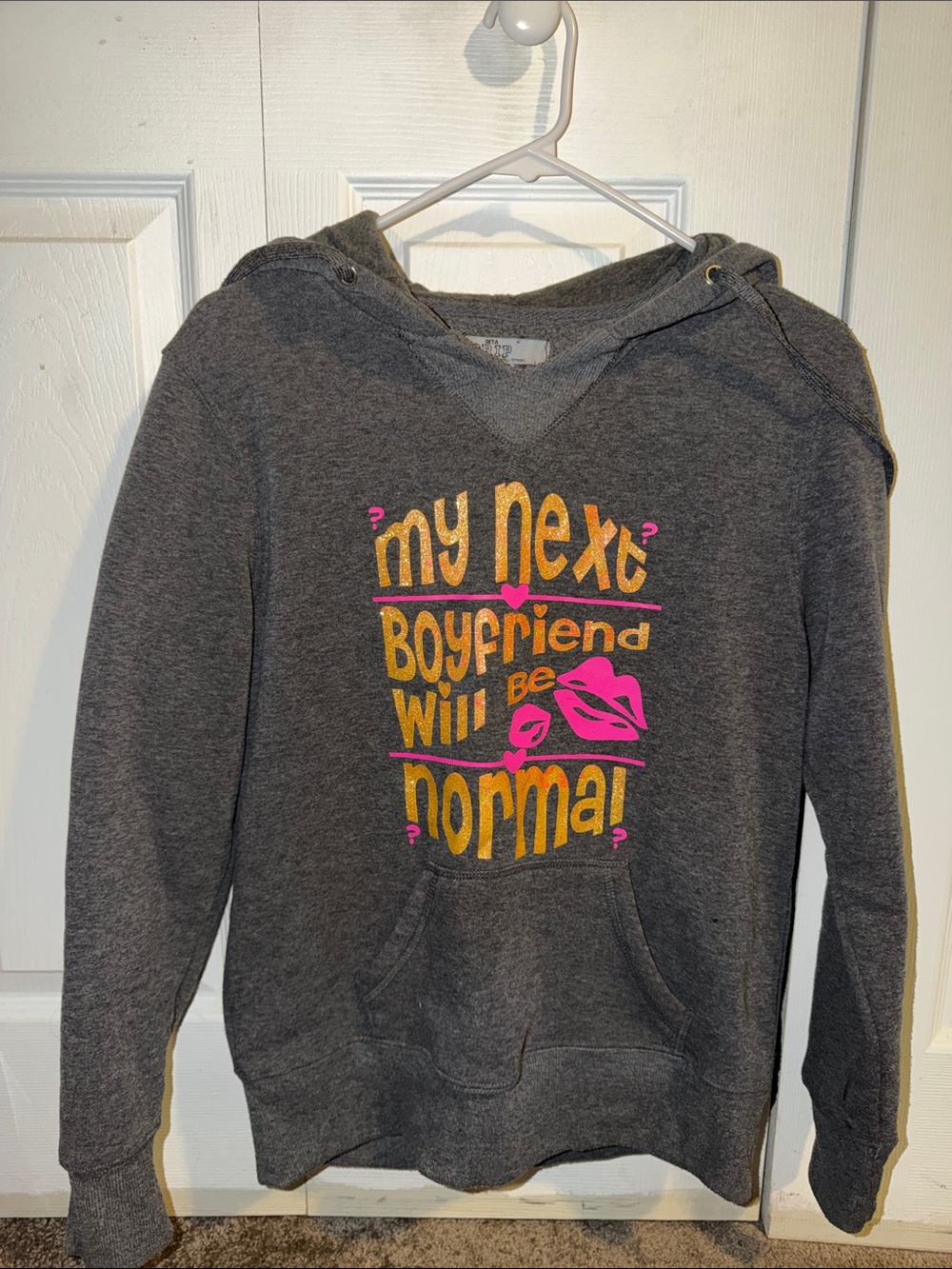 Gray Hoodie with Pink & Yellow Graphic Text